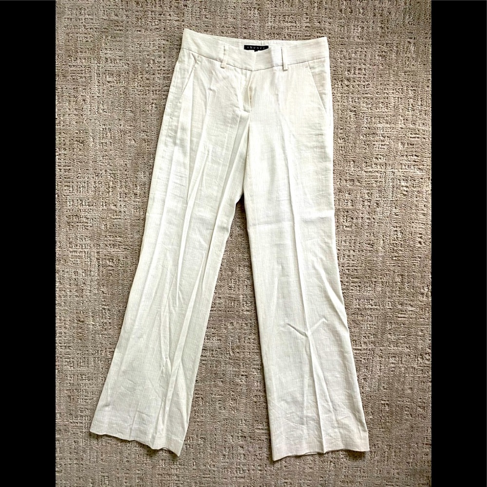 THEORY linen blend straight leg flare pants. Size 0
